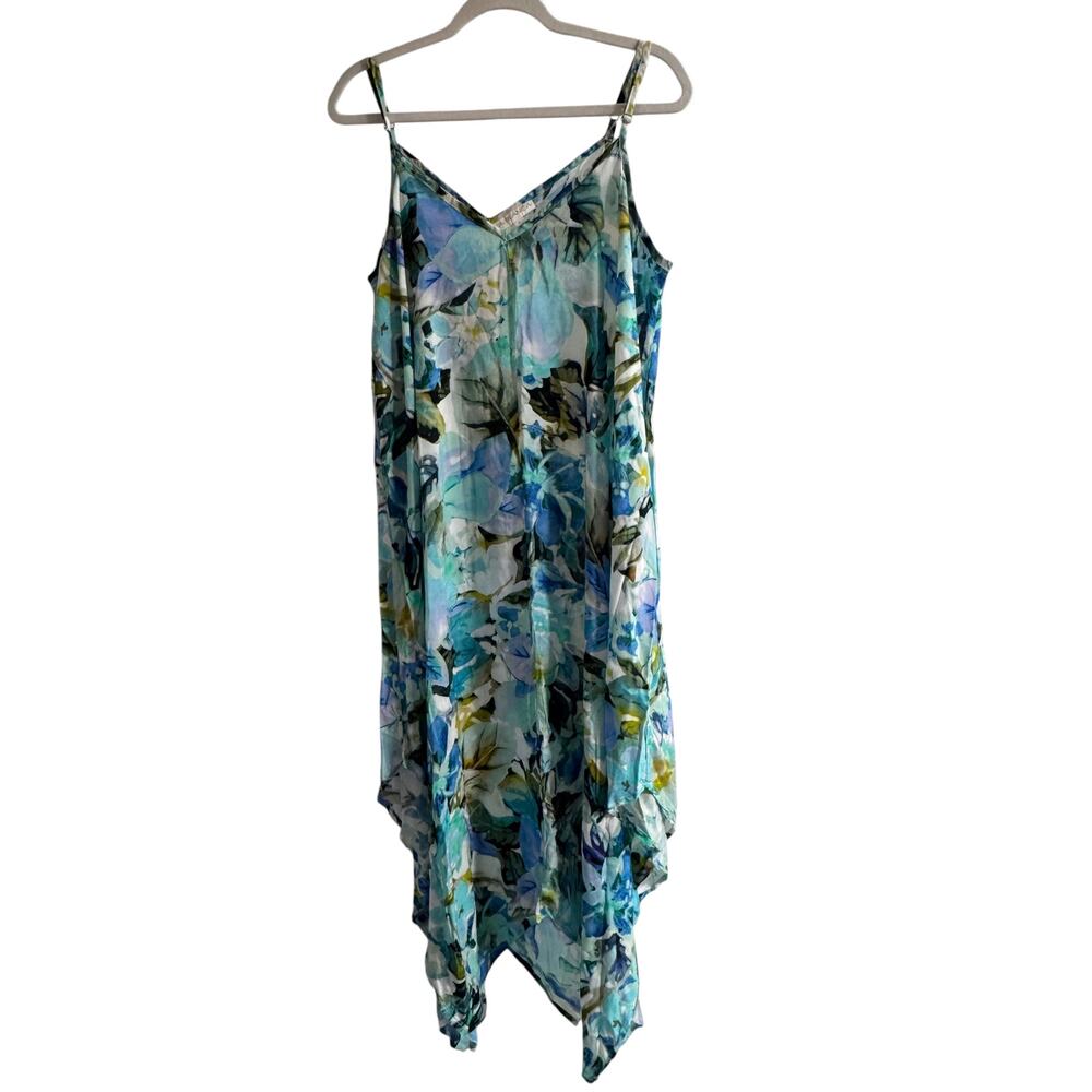 La Blanca Cover Up Dress Womens M Multicolor Watercolor Floral Handkerchief Hem - Picture 5 of 15